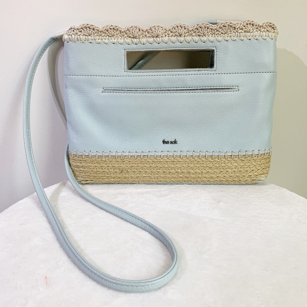 The Sak Linden Leather Crossbody Clutch Baby Blue